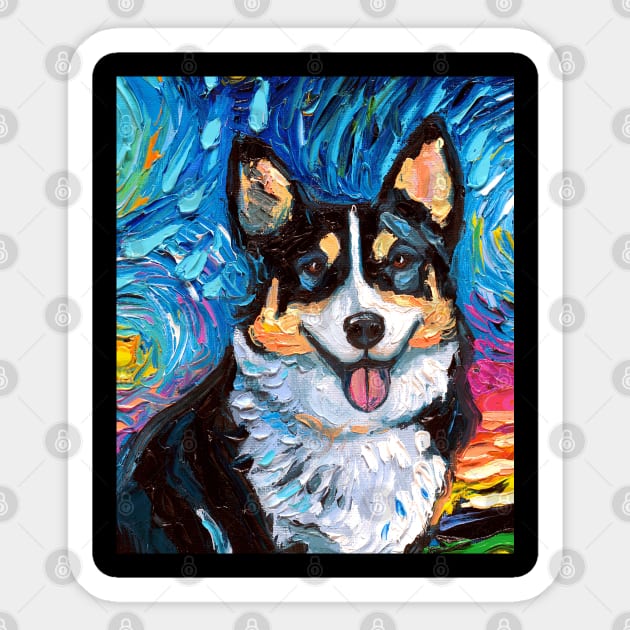 Tri Color Corgi Night (Portrait) Sticker by sagittariusgallery